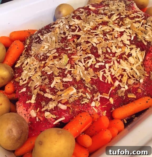 Pot Roast in Crock Pot with Potatoes and Carrots and Lipton soup mix