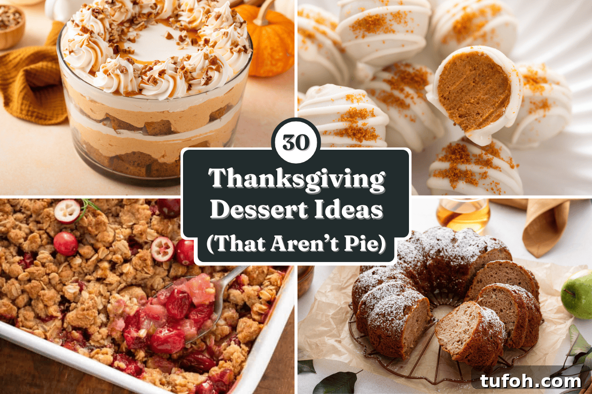 Collage of 4 thanksgiving desserts with the title 