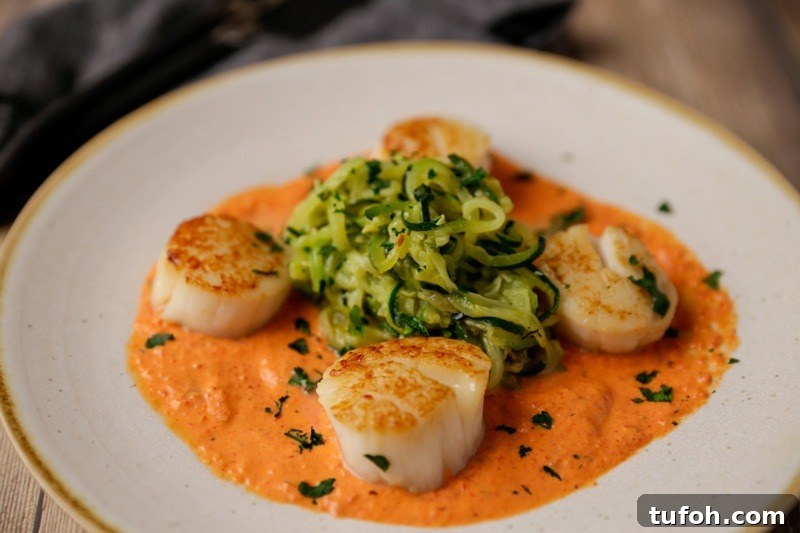 Searing Scallops on the Big Green Egg: 3 Flavorful Recipes 2 Sea Scallops Over Roasted Red Pepper Sauce -- scallop recipes