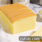 How to Make Soft Taiwanese Castella Cake at Home 10 Close up view of Taiwanese castella cake sliced.