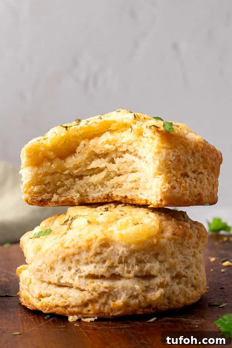 Gluten-Free Cheddar Biscuits: Red Lobster Copycat Recipe 2 stack of two gluten free cheddar biscuits like Red Lobster makes with a bite taken out of one