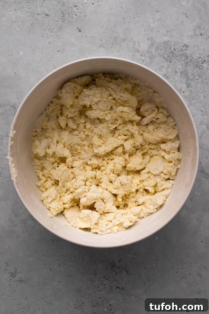 Gluten-Free Cheddar Biscuits: Red Lobster Copycat Recipe 5 Wet ingredients being added to dry ingredients for gluten free cheddar biscuits
