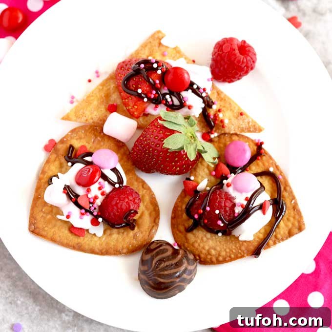 Dessert Nachos on a small white plate.