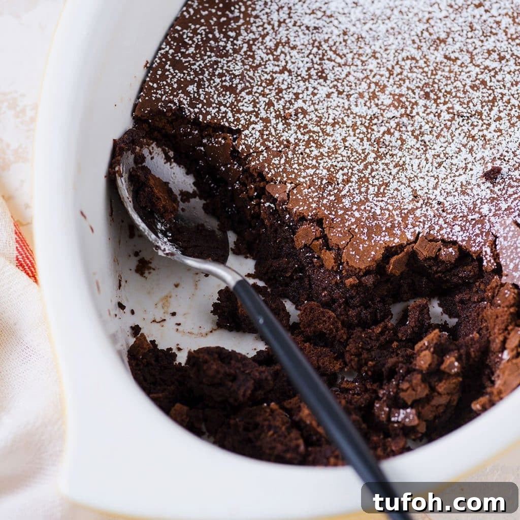 pudding brownie in a baking dish.