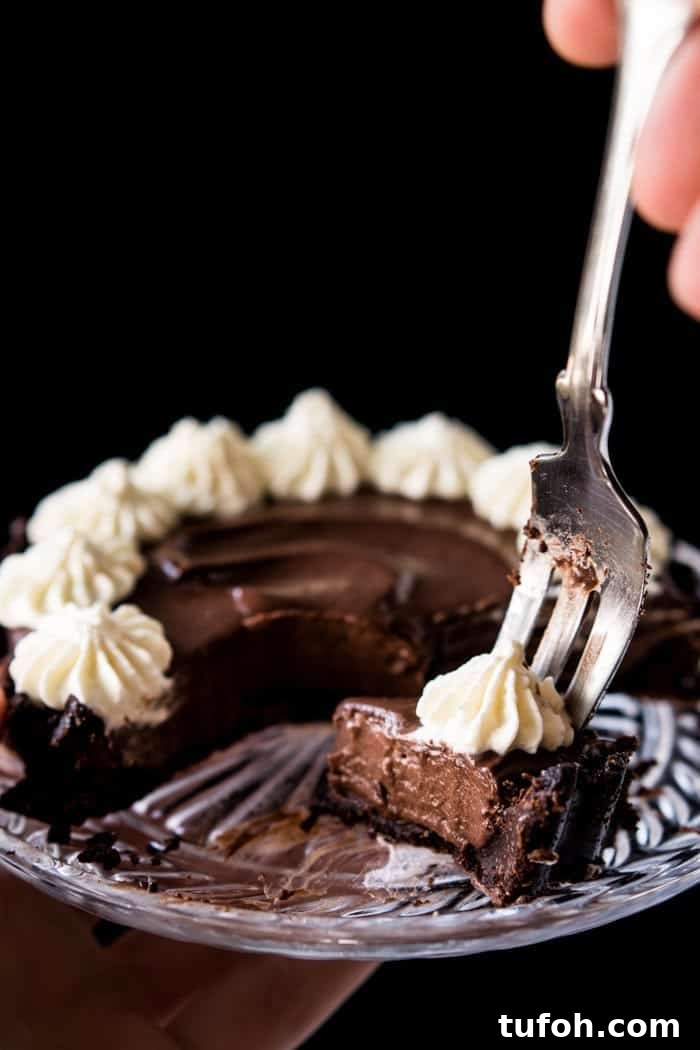 Single-Serve Chocolate French Silk Pie (Gluten-Free, Keto & Paleo) 2 Eating a keto chocolate French silk pie with a fork