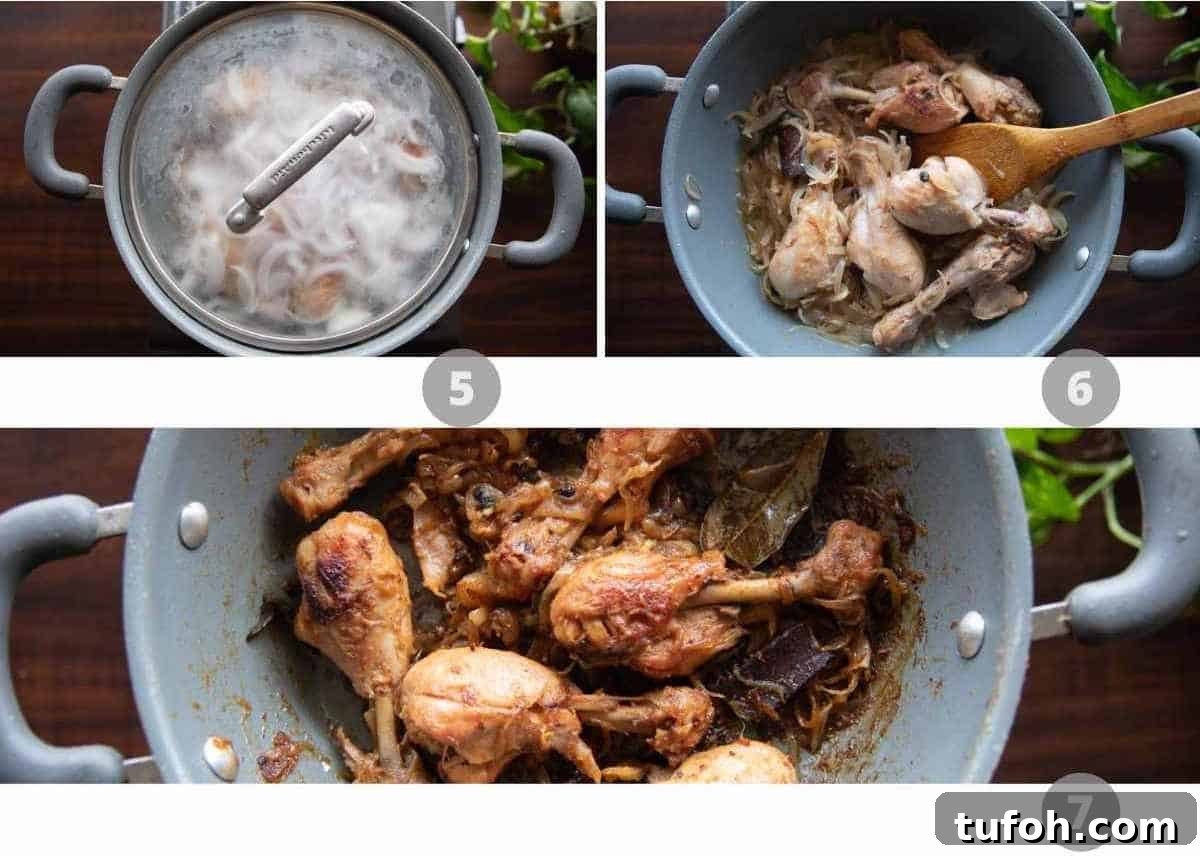 Step by step picture collage showing how to make Quick Onion Chicken