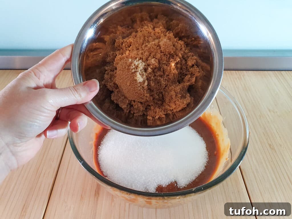 Decadent Egg-Free Brownies: Fudgy, Moist Recipe 10 Adding brown sugar to brownie mix.