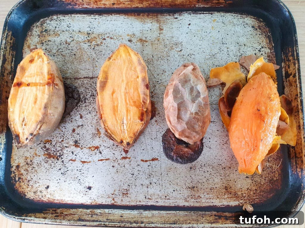 Decadent Egg-Free Brownies: Fudgy, Moist Recipe 5 Baked sweet potato on a tray.