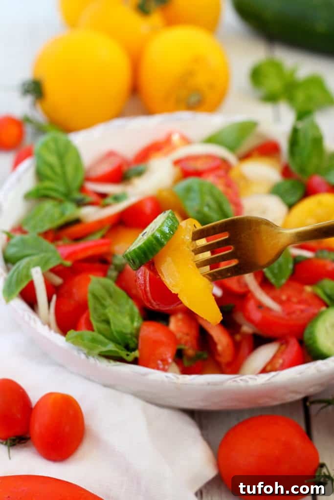 Crisp Tomato & Cucumber Salad with Lemon Vinaigrette 5 close up of tomato salad