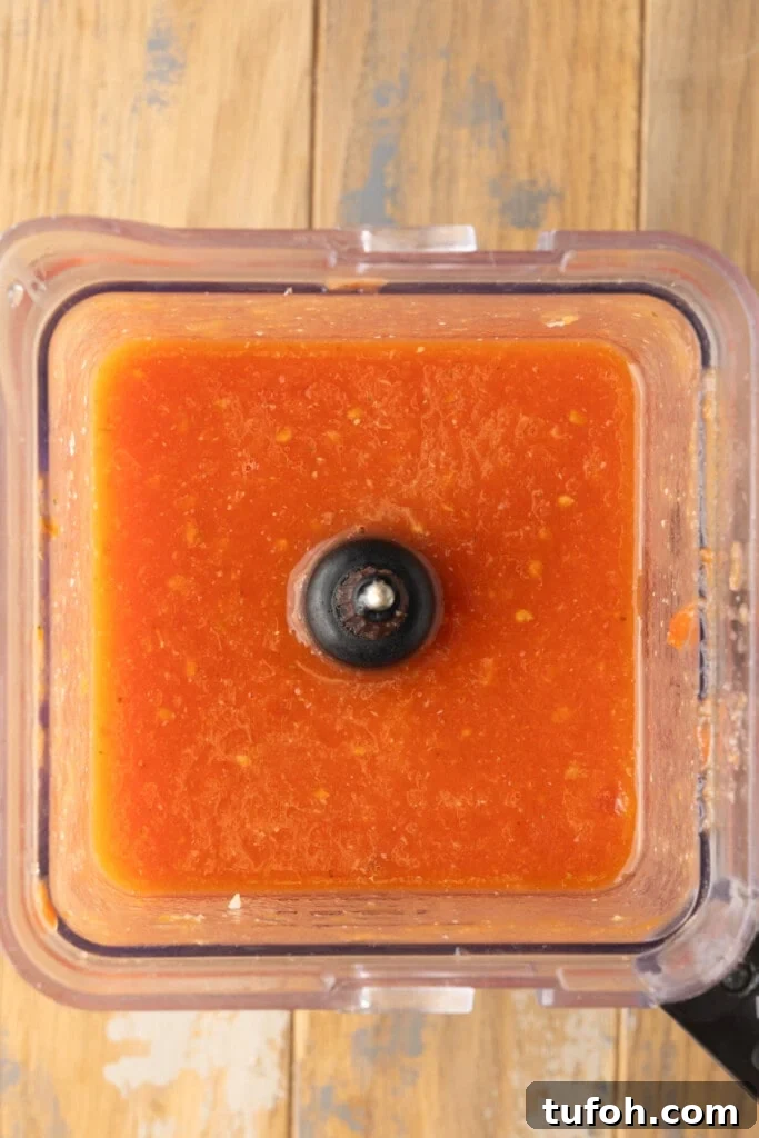 Pizza sauce blended until smooth before simmering to thicken. 