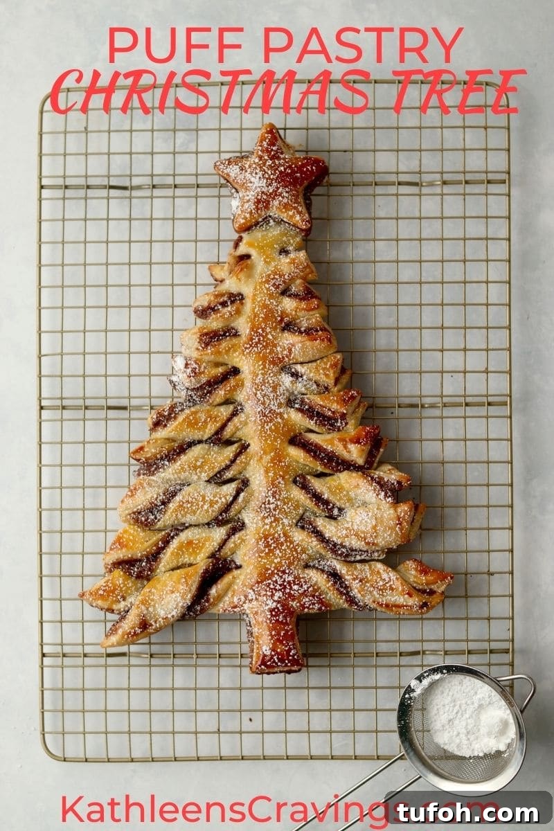 Nutella puff pastry tree on a cooling rack