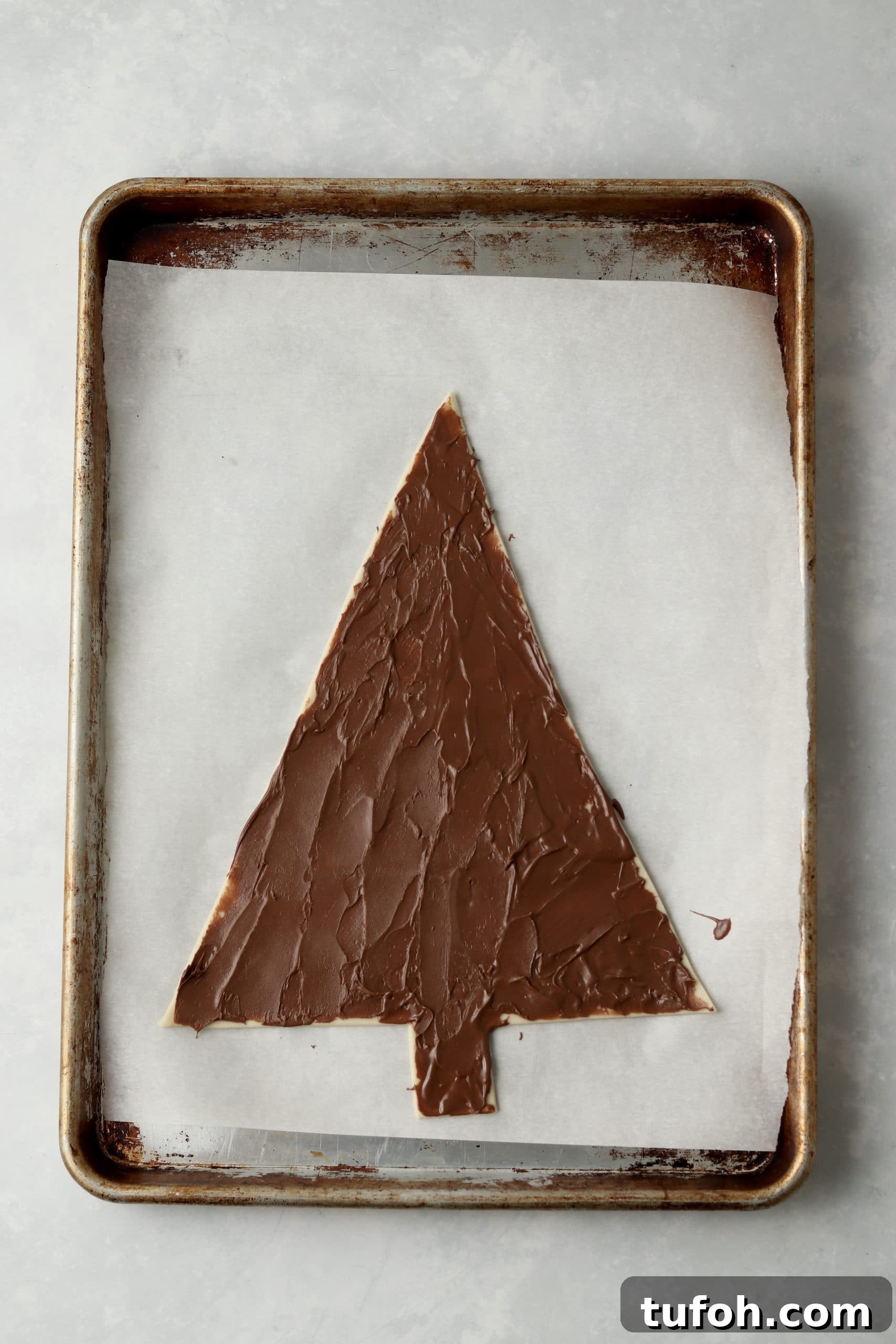 Nutella layer on puff pastry tree.