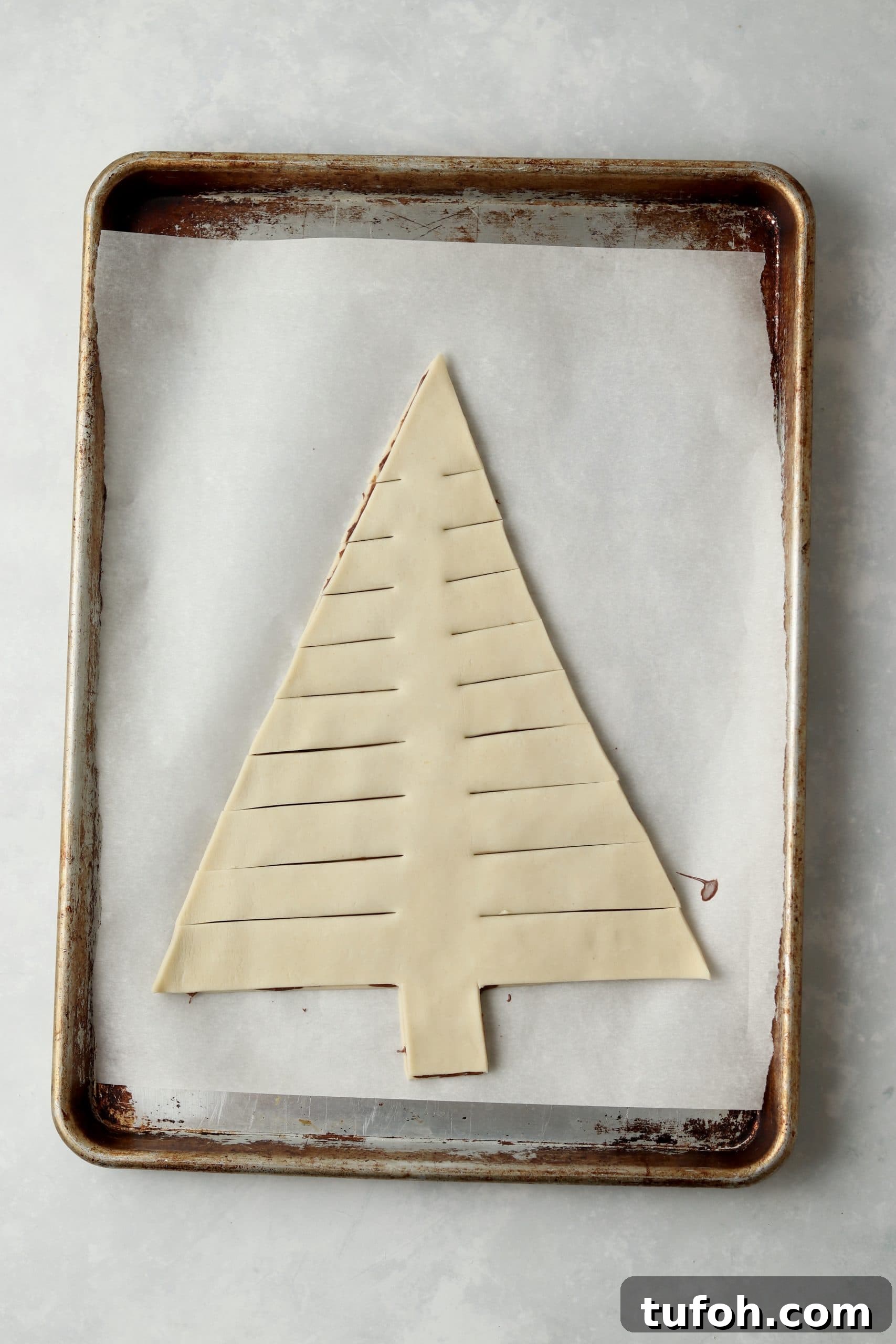 strips cut for branches in puff pastry.