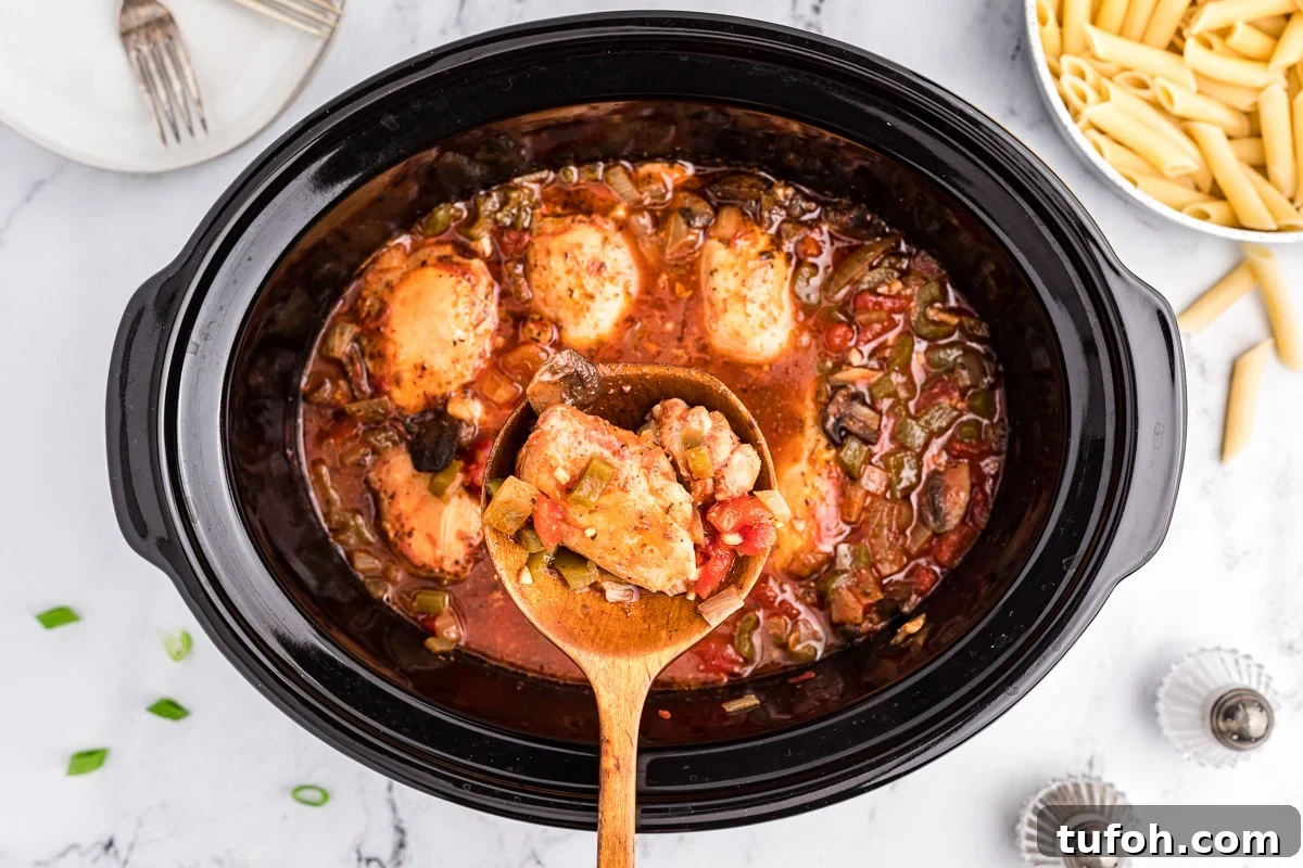 Chicken cacciatore on a spoon.