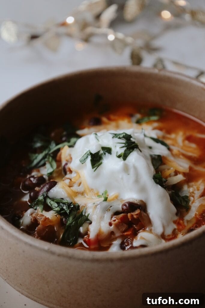 High-Protein Vegetarian Black Bean Soup Recipe 3 close up of black bean soup