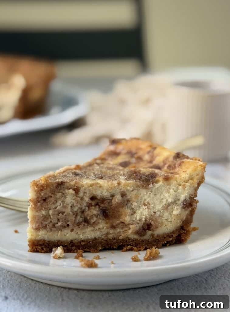 slice of cinnamon swirl cheesecake
