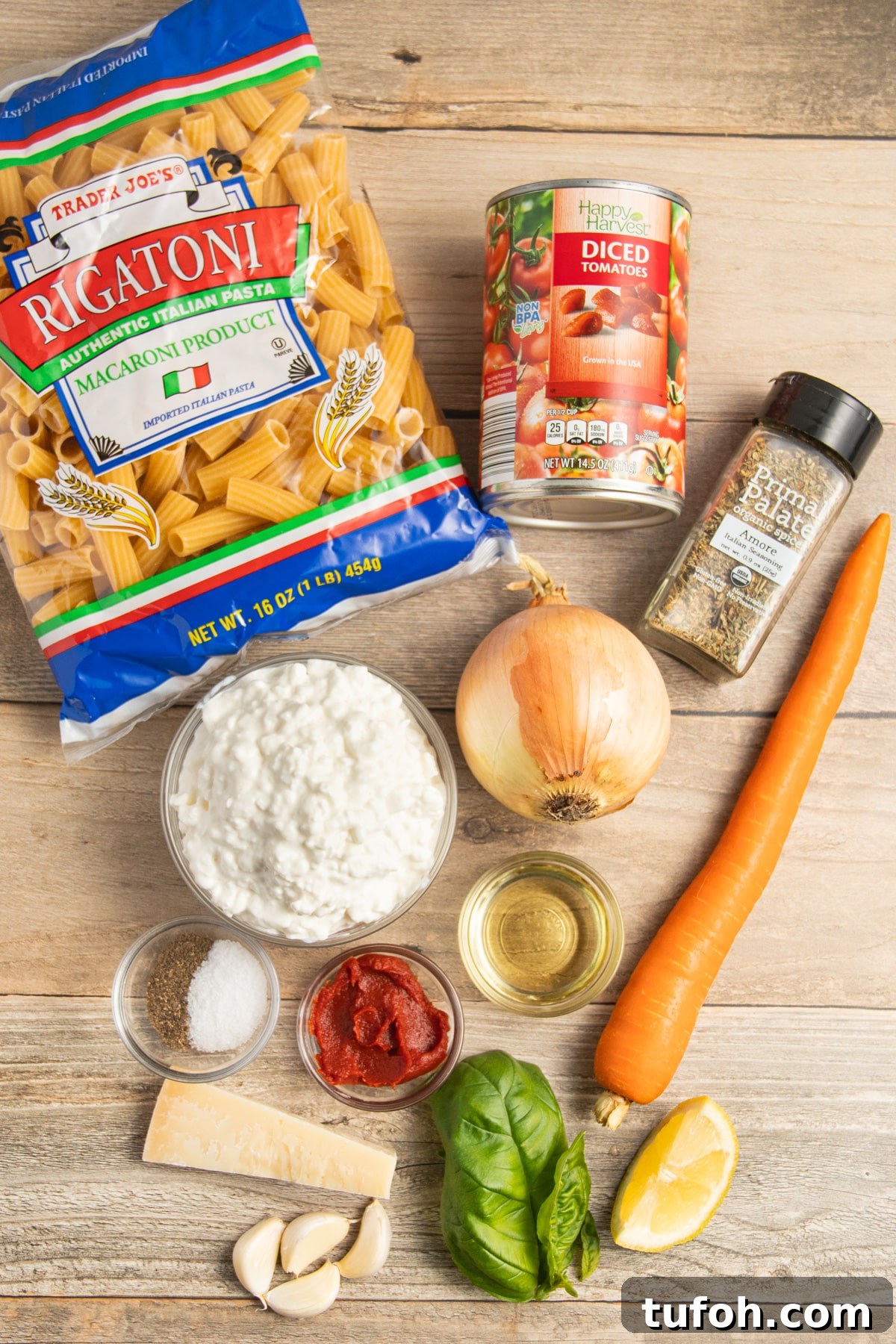 Creamy Tomato and Cottage Cheese Pasta Sauce Recipe 3 This is a picture of all the ingredients used to make this recipe.