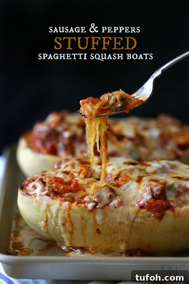 Sausage and pepper stuffed spaghetti squash boats Sausage and pepper stuffed spaghetti squash boats