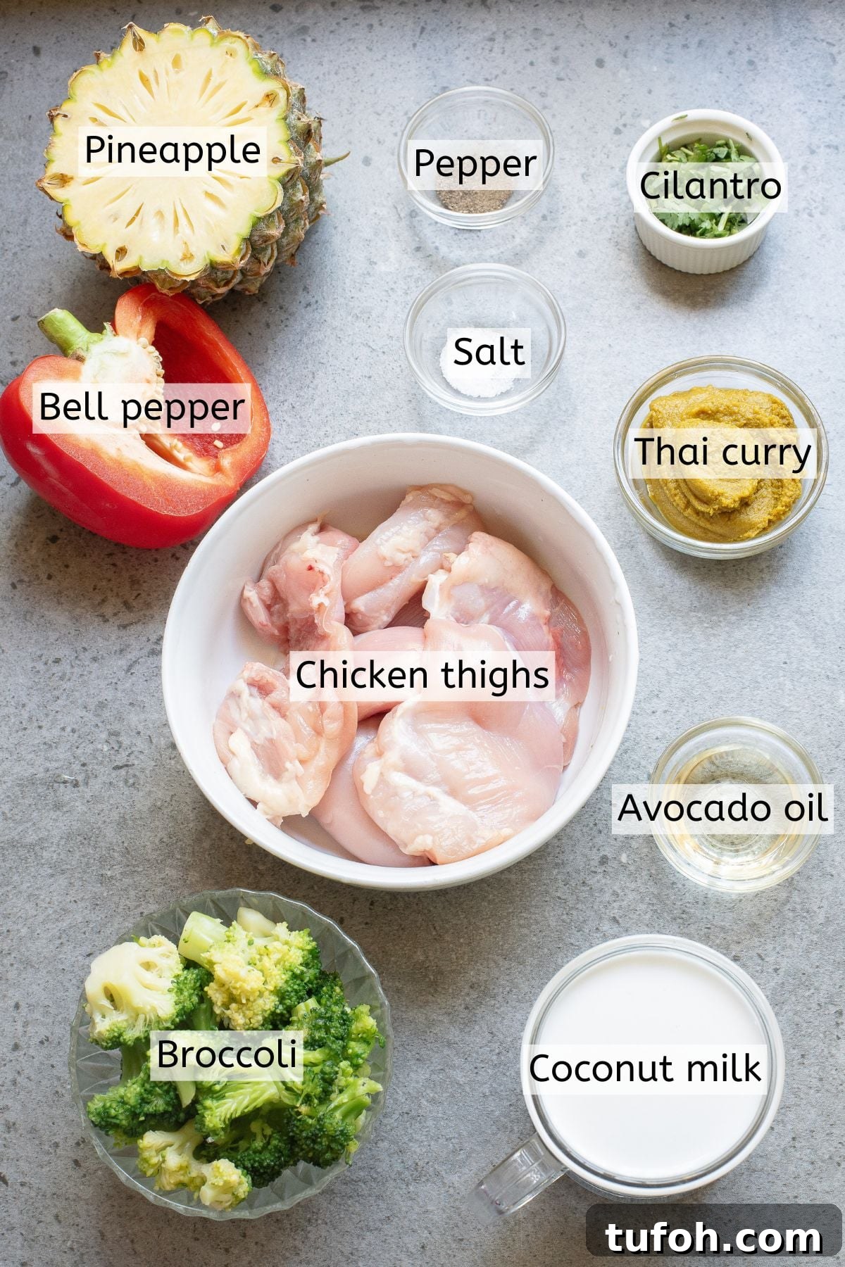 Ingredients for Thai pineapple chicken curry