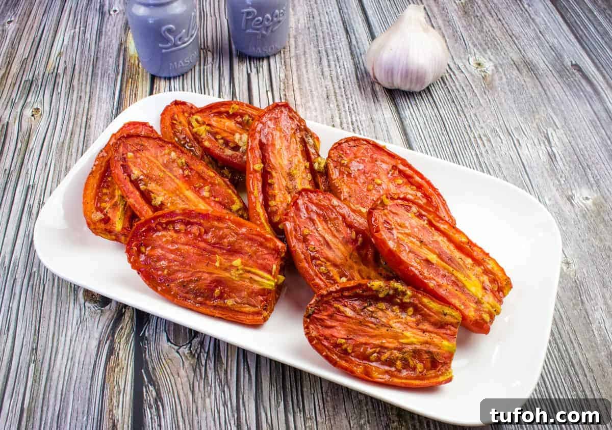17 Crowd-Pleasing Backyard BBQ Recipes for Seconds-Worthy Meals 11 Smoked tomatoes served on a white rectangular plate.