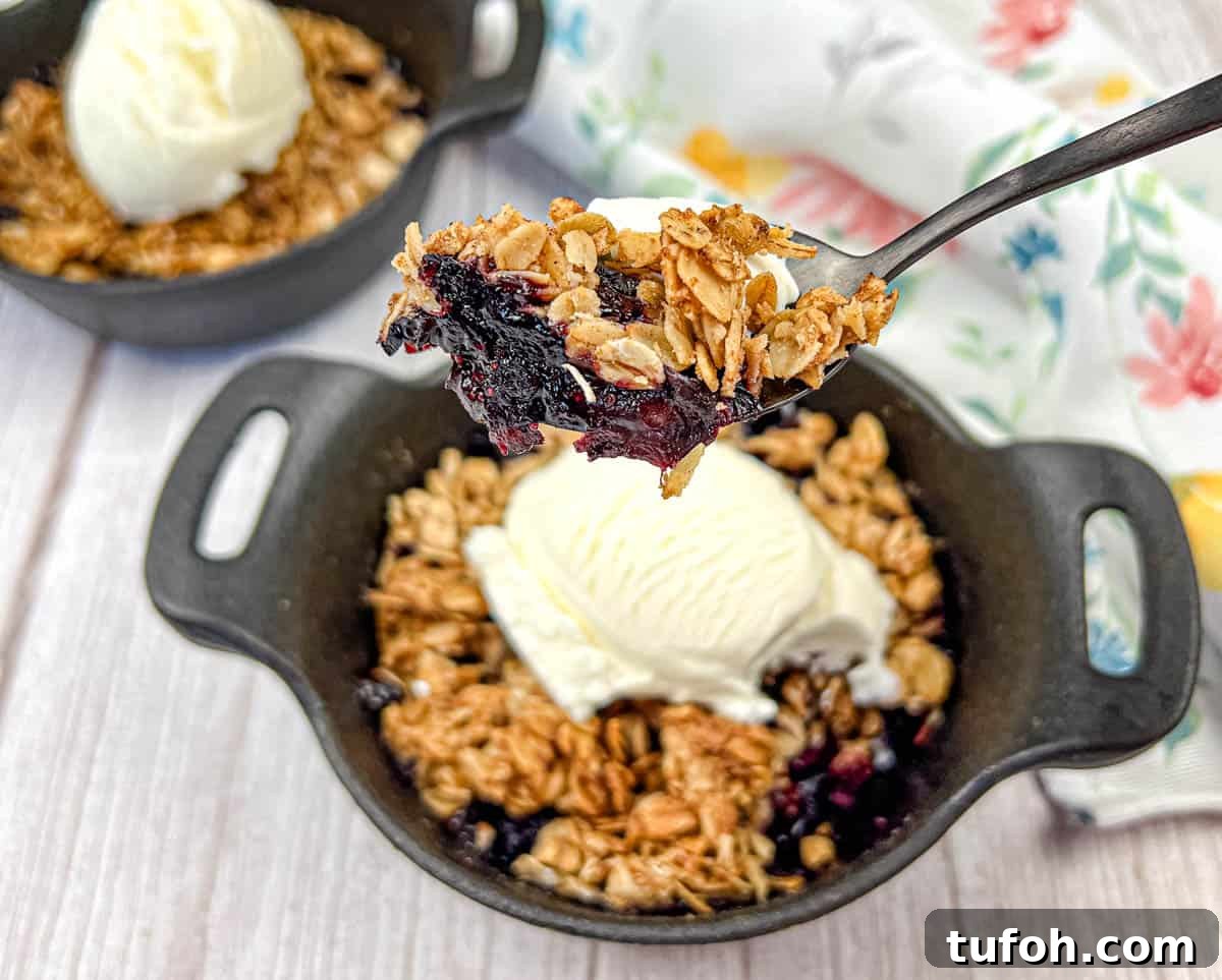 17 Crowd-Pleasing Backyard BBQ Recipes for Seconds-Worthy Meals 9 A spoon lifts a portion of Smoked Berry Crisp from a bowl.