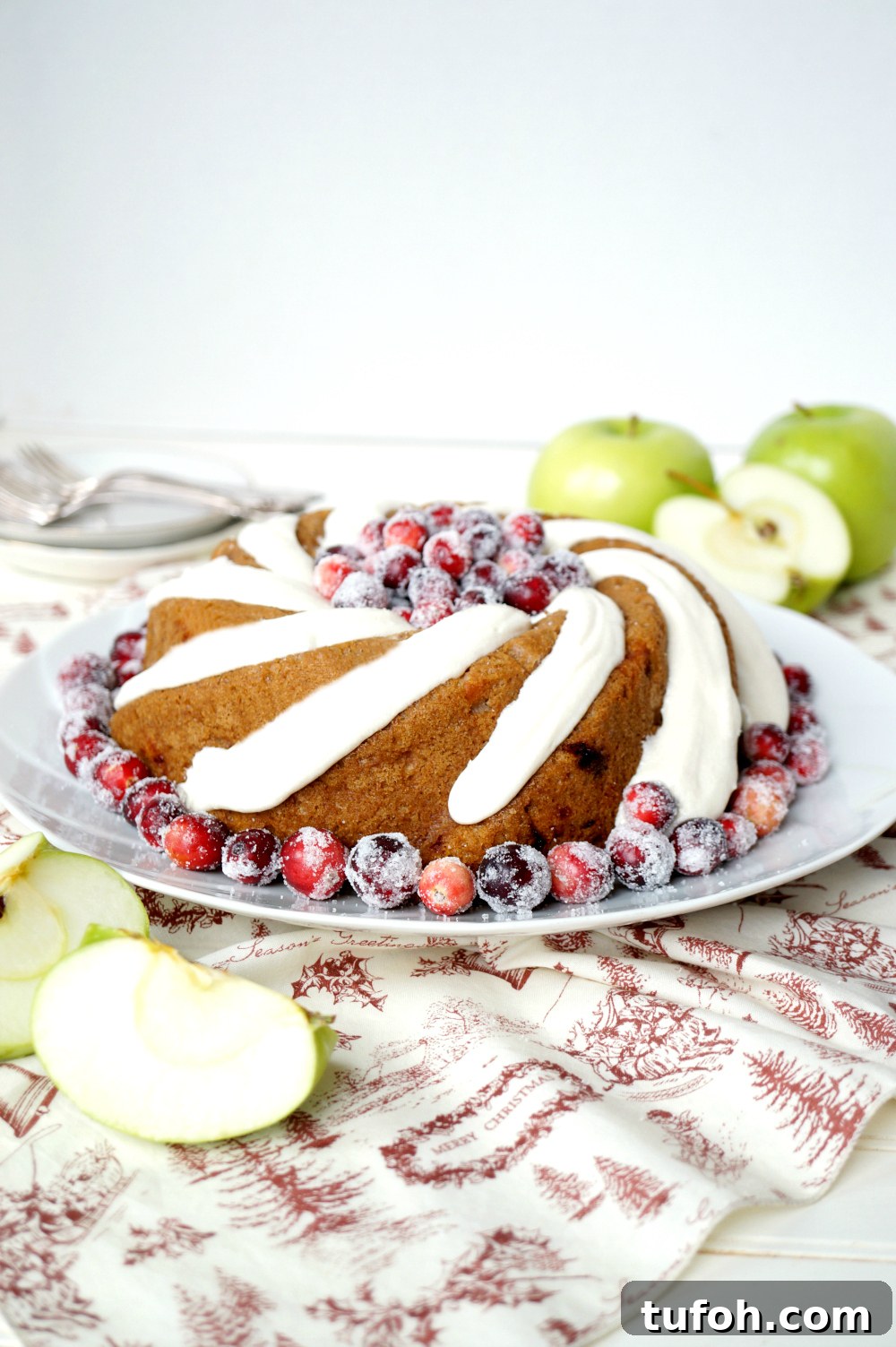 vegan cranberry apple bundt cake with cream cheese frosting | The Baking Fairy