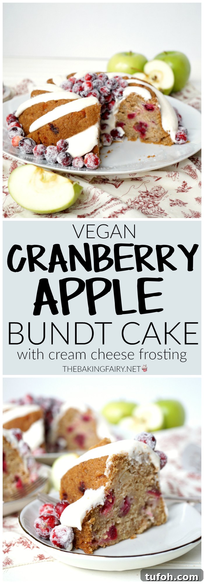 vegan cranberry apple bundt cake with cream cheese frosting | The Baking Fairy