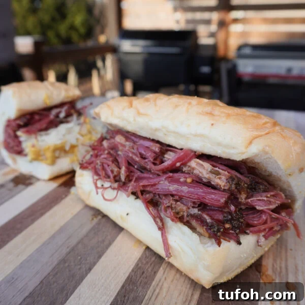 Smoked and shredded corned beef.