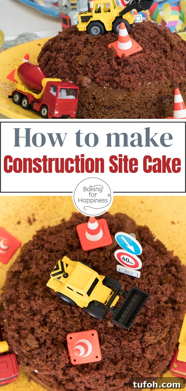 Construction Site Cake Ideas for Kids' Birthday Parties 9 Easy construction site cake for kids. This digger cake without fondant tastes super delicious & looks great.