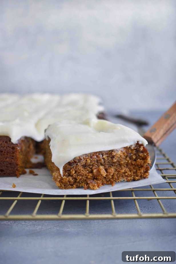 spatula pulling out a slice of gingerbread cake