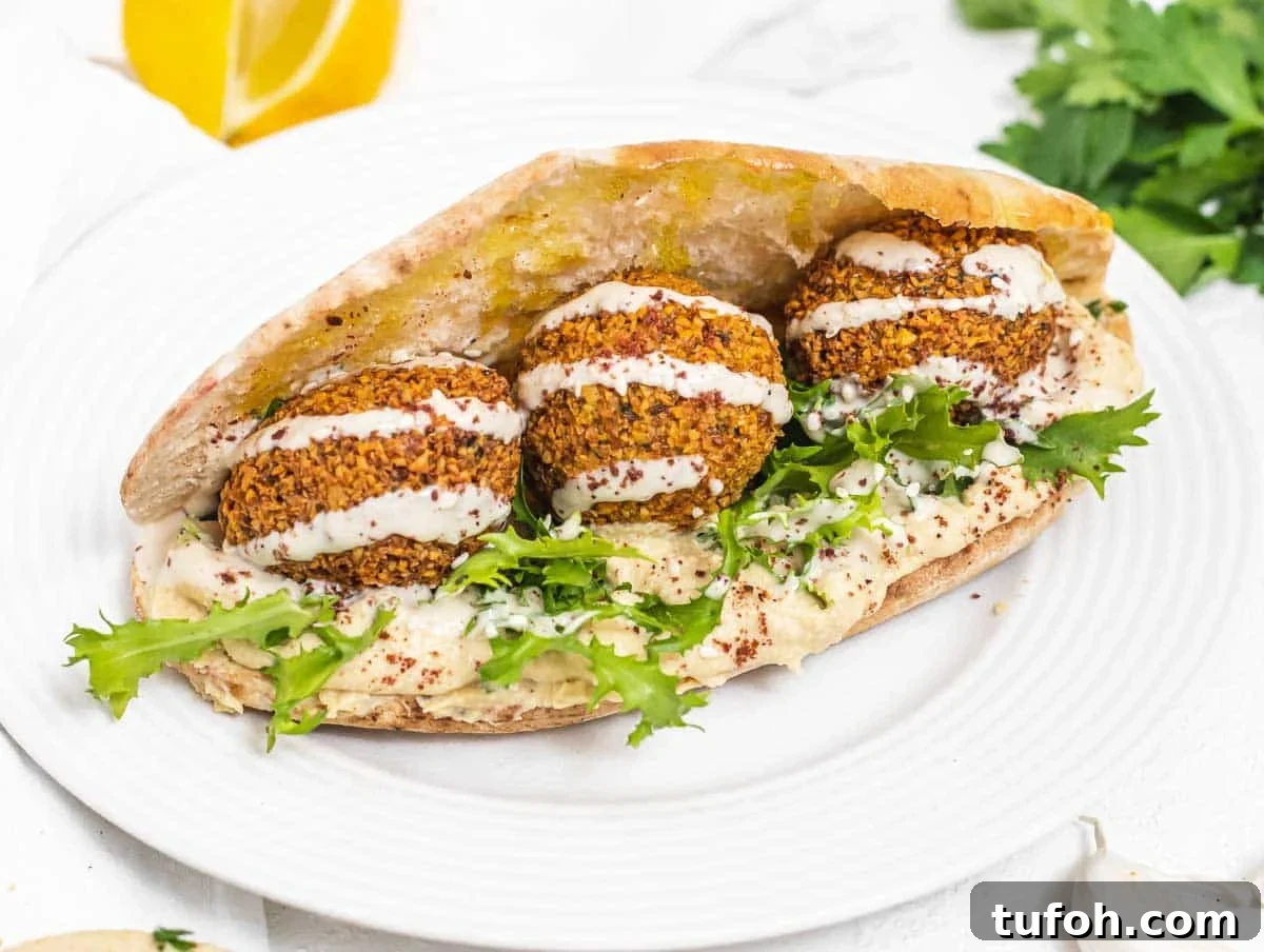 Falafel in a pita bread with hummus and sumac
