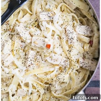Easy Healthy Fettuccine Alfredo in Stainless Steel Pot.