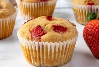 Moist Strawberry Lemon Muffins with Tangy Glaze