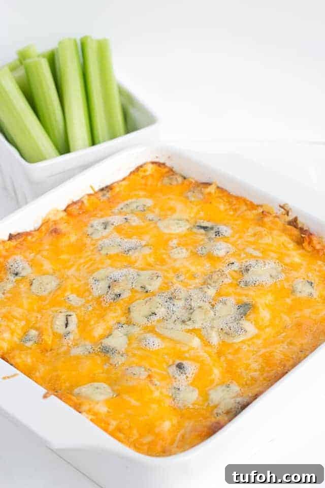 spicy Buffalo wing dip and a side of celery sticks