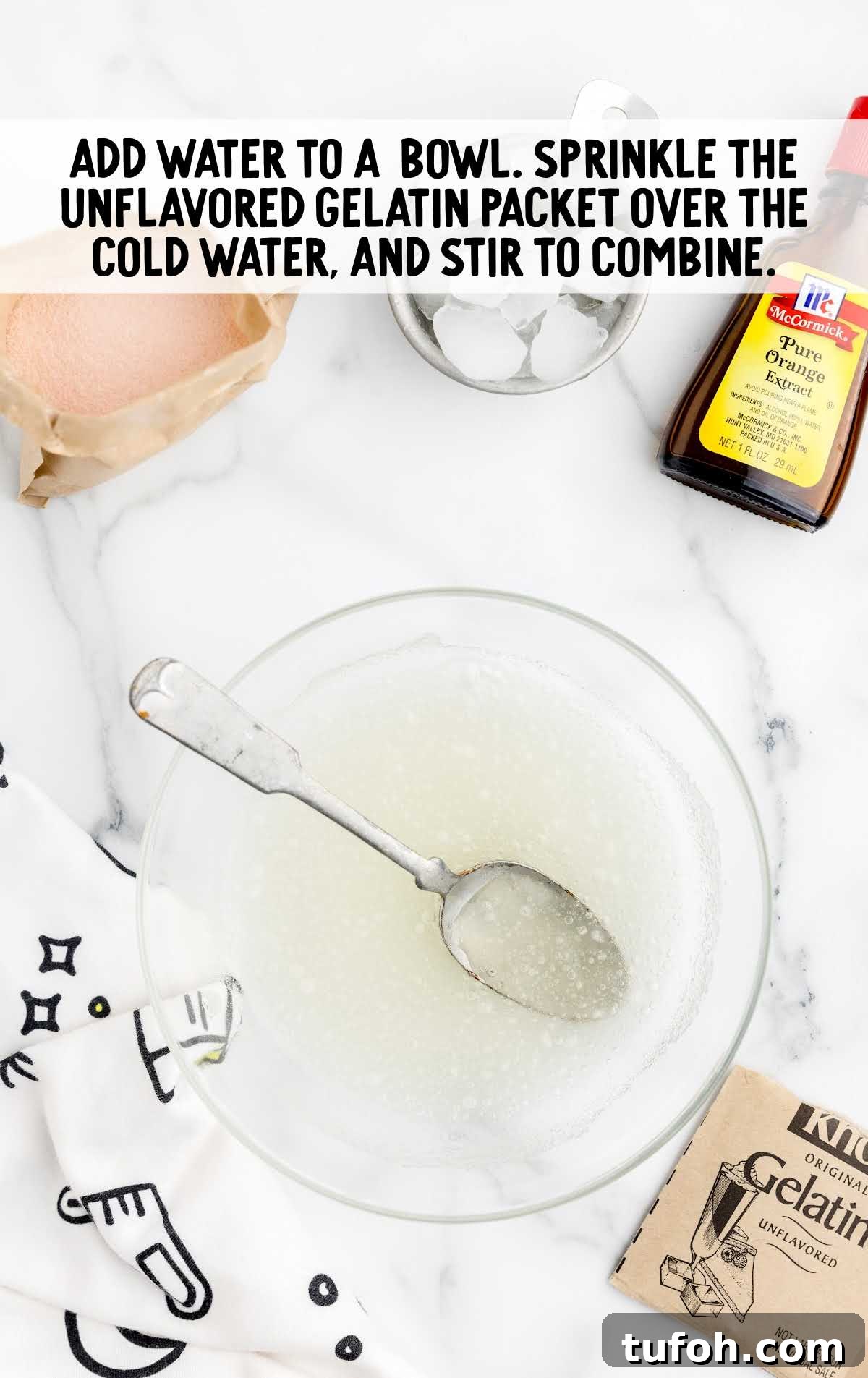 cold water and gelatin whisked together in a bowl