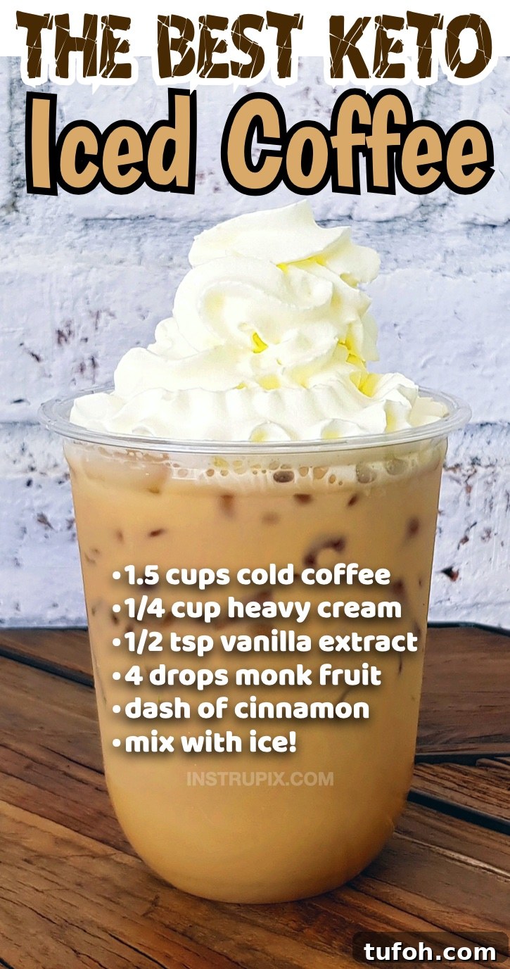 The best KETO iced coffee recipe! Forget Starbucks! Make your own keto iced coffee at home. It's super easy, filling, and delicious. In fact, I usually skip breakfast after drinking this. It's low carb, high in fat, and full of caffeine! That's really all I need in the morning. Liquid monk fruit extract is the best low carb sweetener and it mixes well without any weird after taste. Top it with a sugar-free whipped cream for the ultimate treat! This is a great pick-me-up for that 3 o'clock slump, too.