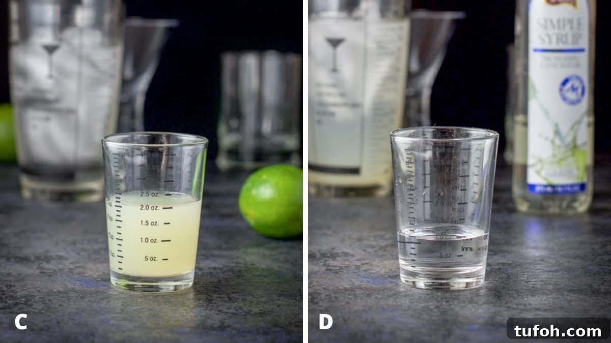 Lime and simple syrup measured out