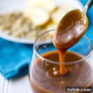 Small bowl of bourbon salted caramel sauce