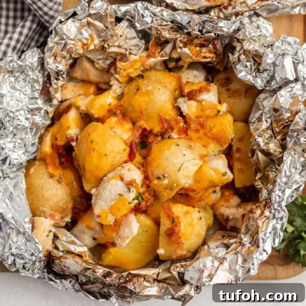 Baked potatoes in foil.