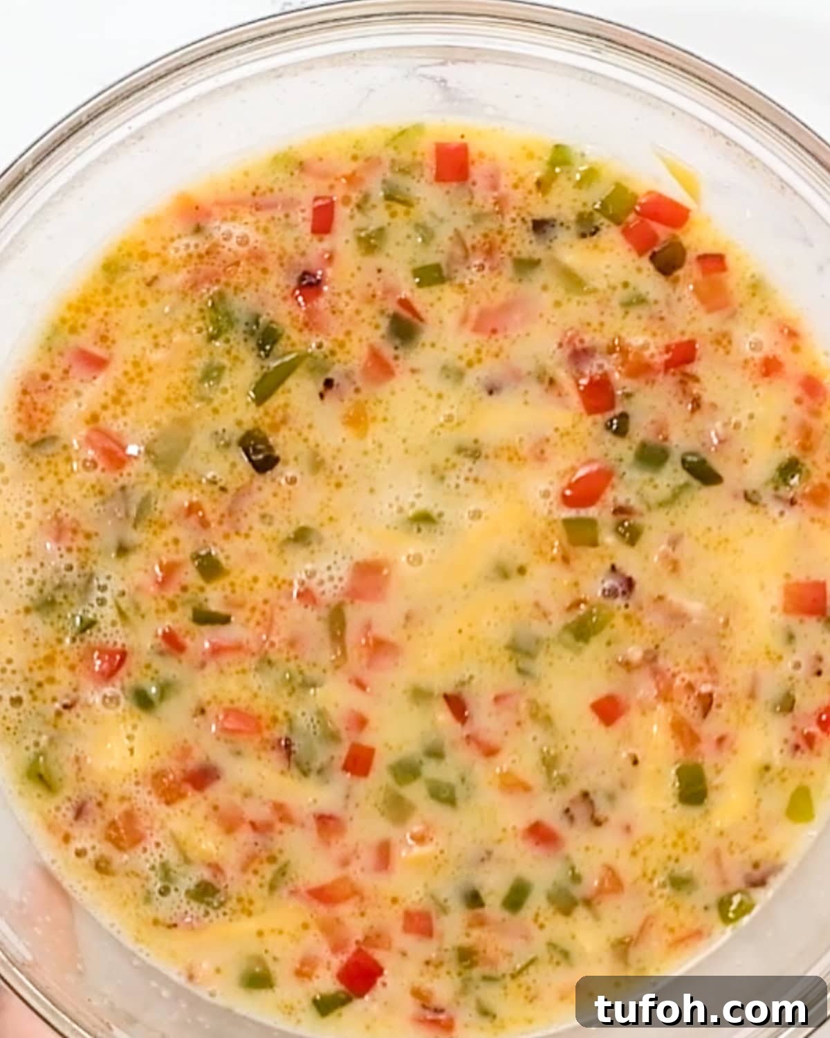 Hash Brown Crust Quiche filling in a bowl