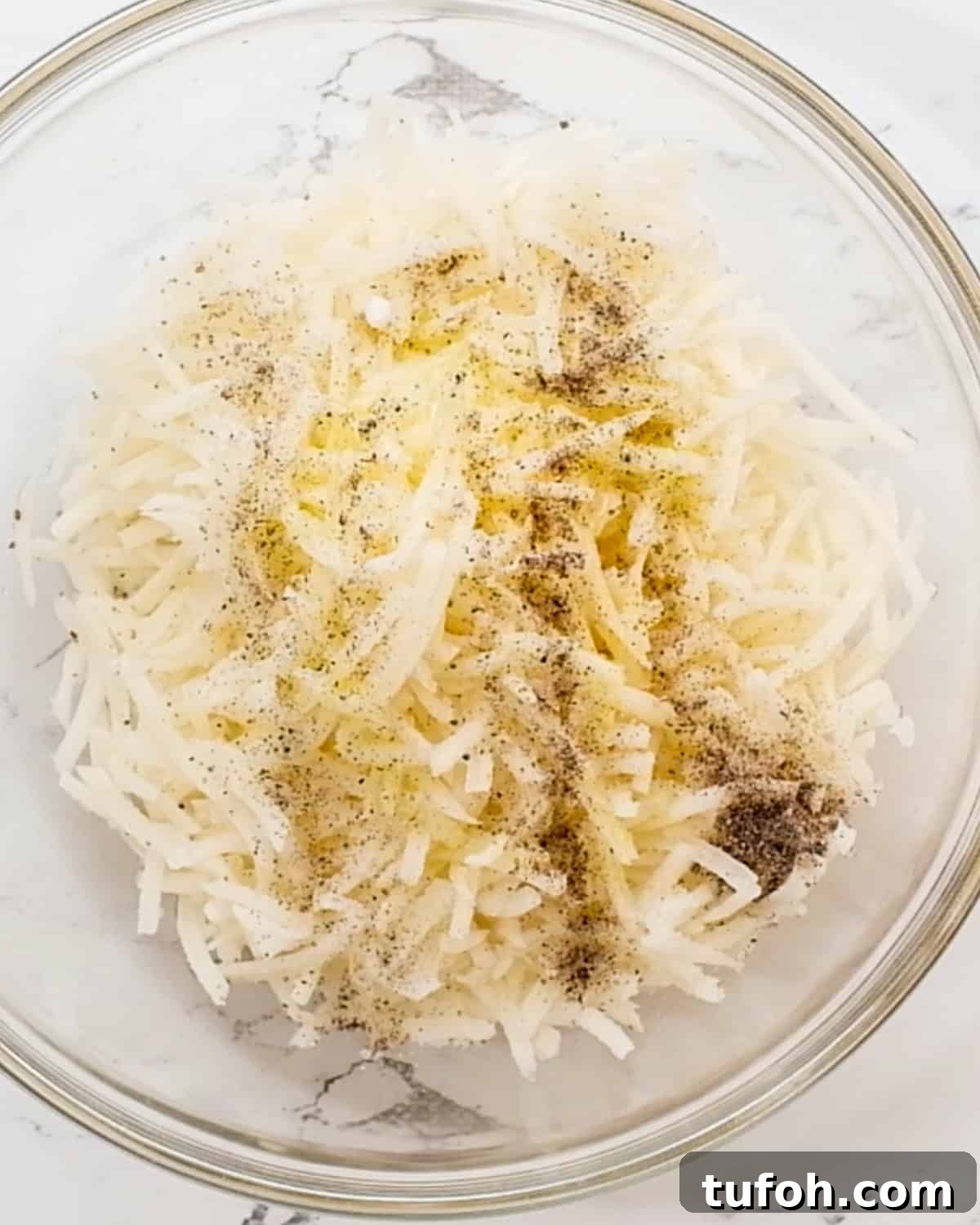 Hash Brown Crust ingredients in a bowl before mixing