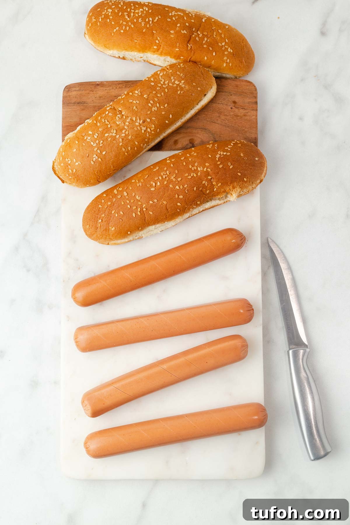 ingredients for air fryer hot dogs.
