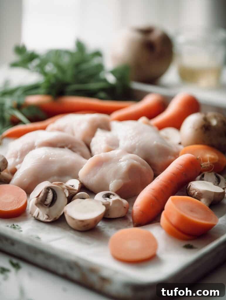 Plated one-pan chicken and roasted vegetables