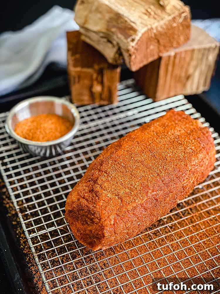 homemade rub sprinkled over pork butt, specifically the pork collar